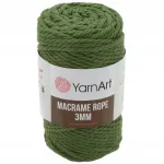 Yarnart Macrame Rope 3mm - 63m, Žalias, Medvilnės ir viskozės