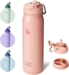 Bottlebottle nerūdijančio plieno gertuvė su &scaron;iaudeliu, rankena ir tablečių skyreliu, 709 ml, skirta mokyklai, izoliuota sportinė gertuvė (salmon)
