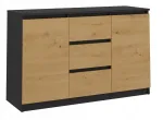 Komoda 2d3s 120cm ąžuolas artisan, vir&scaron;us antracito spalvos, 2 durų, 3 stalčių, svetainei