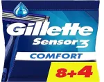 Gillette Sensor3 Comfort vienkartiniai skustuvai vyrams su drėkinamąja juostele - 8+4 vnt.