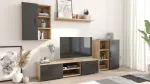 Baldų komplektas svetainei Meblościanka Ikar Artisan juodas, televizoriaus staliukas, komoda, spintelė