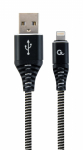 GEMBIRD CC-USB2B-AMCM-1M-BW Premium medvilninis pintas Type-C USB įkrovimo ir duomenų laidas 1m juodas/baltas