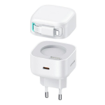 USAMS Laidinis įkroviklis 1xUSB-C su suvyniojamu kabeliu Lighning Retractable PD+QC 35W Gan Fast Charging baltos spalvos XMF Series CC209TC02 (US-CC209)