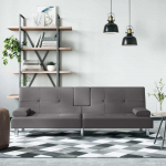 Sofa-lova su puodelių laikikliais, pilkos spalvos, dirbtinė oda