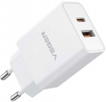 Phone charger VEGER USB A + Typ C PD QC3.0 3A 30W VLS302U baltas