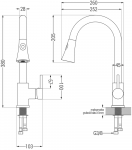 Granitinė virtuvinė plautuvė Mexen Vito su mai&scaron;ytuvu ir sifonu, Metallic juodas/sidabrinis+Gold
