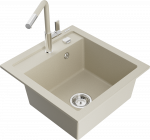 Granitinė virtuvinė plautuvė Mexen Vito su mai&scaron;ytuvu ir sifonu, rusvai gelsvas+rusvai gelsvas/Chrome