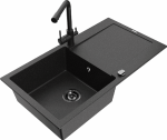 Granitinė virtuvinė plautuvė Mexen Leo su mai&scaron;ytuvu ir sifonu, Metallic juodas/sidabrinis+Juodas