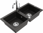 Gold Granitinė virtuvinė plautuvė Mexen Mario su mai&scaron;ytuvu ir sifonu, Metallic juodas/auksinis+Chrome