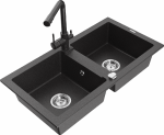 Granitinė virtuvinė plautuvė Mexen Mario su mai&scaron;ytuvu ir sifonu, Juodas granite