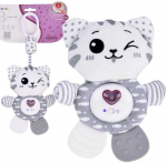 Jokomisiada 3-in-1 rattle teether Interactive playing plush pendant CAT ZA5288