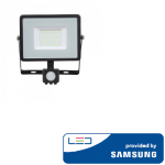 30W LED prožektorius, 4000K, su judesio davikliu, juodu korpusu, SAMSUNG LED chip