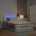 Osmanų lova su čiužiniu ir LED, &scaron;viesiai pilkas, 120x190cm