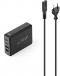 Hama GaN 65W PD/QC 2x USB-C, 2x USB-A juoda
