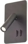 6W + 3W LED sieninis &scaron;viestuvas QUDA, juodas, 3000K, &scaron;viesos kampas 120&deg;, skaitymo &scaron;viestuvėlio - 20&deg;, su USB, 01-2982