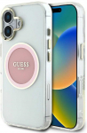 Originalus Dėklas GUESS IML Metal Colored Circle Classic Logo MagSafe skirtas Apple iPhone 16 rožinės spalvos
