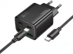 Telefono įkroviklis Hoco 2 x USB C + 2 x USB A QC3.0 PD 3A 30W + laidas USB C į USB C N56 juodas