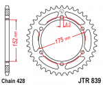 Jt Sprockets Galinė žvaigždė JTR839 YAMAHA TDR / WR / DT 125