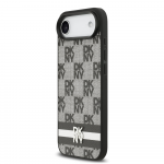 DKNY PU Leather Checkered Pattern and Stripe dėklas skirtas Apple iPhone Air juodos spalvos
