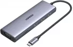 Ugreen CM498 15600 USB-C adapteris &ndash; 3x USB-A 3.0 | HDMI | VGA | RJ45 | SD | TF kortelių skaitytuvas | USB-C PD &ndash; pilkas