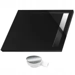 Polimat Du&scaron;o padėklas 120x100 cm juodas akrilinis su chromuota grotelėmis ir sifonu
