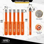 Bgtec sausų deimantinių grąžtų rinkinys 6 vnt. 6 mm x 5 &scaron;e&scaron;iakampis kotas sausas grąžtas + 6 mm trikampis kotas karbido grąžtas granitui, marmurui, mūrui, betonui, plytelėms/keramikai, vakuuminiu būdu lituotas
