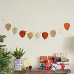 Champracer boho dekoratyvinė makramė sienų dekoracija, rankomis austas žalių lapų makramė gobelenas su mediniais karoliukais, gobelenas sienų dekoracija, boho sienų dekoracija, miegamasis, svetainė, vaikų kambarys (ruda)