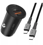 Tech Protect Mažas automobilinis įkroviklis dual port usb-a type-c + usb-c kabelis 100cm