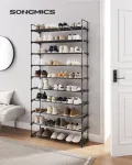 Songmics 10-auk&scaron;tų metalinis batų stovas iki 50 porų batų &ndash; batų organizatorius svetainei, prie&scaron;kambariui ir drabužinei &ndash; 92 x 30 x 194 cm, juodas Lsa10bk