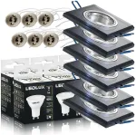LED LUX 6x Halogeninis &scaron;viestuvas stiklinis kvadratinis + Gu10 Led lemputė 7,5w 3 spalvų