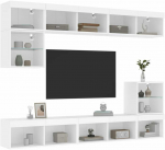 TV staliukas Sieninė TV sekcija su LED, 8 dalių, balta, apdirbta mediena