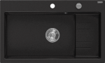 Granitinė virtuvinė plautuvė Mexen Omar su sifonu, Juodas+Chrome, 800 x 480 mm