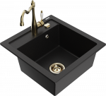 Granitinė virtuvinė plautuvė Mexen Vito su mai&scaron;ytuvu ir sifonu, Juodas+Gold