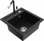 Granitinė virtuvinė plautuvė Mexen Vito su mai&scaron;ytuvu ir sifonu, Juodas+Juodas/Chrome