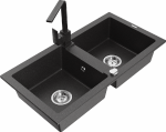 Granitinė virtuvinė plautuvė Mexen Mario su mai&scaron;ytuvu ir sifonu, Juodas granite