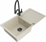 Granitinė virtuvinė plautuvė Mexen Leo su mai&scaron;ytuvu ir sifonu, rusvai gelsvas+Juodas