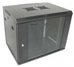 XtendLan 19" sieninė spinta 9U 600x450, keliamoji galia 60 kg, stiklinės durys, suvirintos, juodos