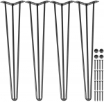 Plaukų segtuko stalo kojos 76.2 cm, juodos, 4 vnt., 100 kg, 3 strypai, stalvir&scaron;iui, suolui, kėdėms, i&scaron; anglinio plieno