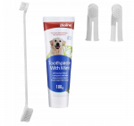 &Scaron;unų dantų &scaron;epetėlių rinkinys DentalPaws, 4 dalių su 100g mėtų pasta