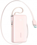 Joyroom JR-PR2L 10000mAh 35W i&scaron;orinė baterija su integruotu i&scaron;traukiamu USB-C laidu ir &bdquo;Lightning&ldquo; laidu ant virvelės - Rožinė