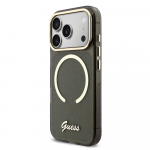 Guess IML Glitter Script Strap MagSafe dėklas skirtas iPhone 17 Pro Juodas