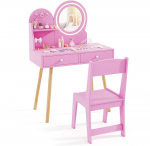 Promotions Vaiki&scaron;kas kosmetinis staliukas su kėdute, 70x34,3x101,6 cm, rožinė, MDF