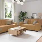 Sofa 3 dalių sofos komplektas su pagalvėlėmis, rudas aksomas