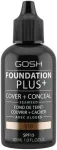 Gosh, Foundation Plus+, Cover & Conceal, skystas makiažo pagrindas, 010, Tamsiai gelsvas, SPF15, 30 ml