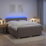 Lova su čiužiniu ir LED ap&scaron;vietimu Taupe 200 x 200 cm Audinys