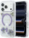 Dėklas Guess Resin Flowers Glitter MagSafe do iPhone 18 Pro Max / 17 Pro Max violetinė
