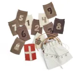 Smallstuff - Birthday 1-9, cake, flag, present and leather string in fabric bag - Natural - 11x7 cm