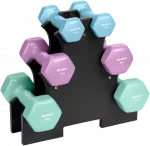 Hantelki żeliwne winylowe HEX komplektas 12kg ze stojakiem (2x1kg+2x2kg+2x3kg), REBEL ACTIVE
