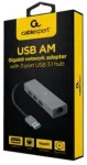 GEMBIRD A-AMU3-LAN-01 USB-AM į LAN Gigabit adapteris, USB 3.0 x3 &scaron;akotuvas, juodas