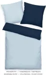 Tom Tailor satininis patalynės komplektas 80 x 80 cm + 135 x 200 cm, 100% medvilnė/satinas, su dviguba siūle ant pagalvės, reversinis motyvas ir spalvotas prekės ženklo užtrauktukas, dviejų tonų vienspalviai mėlyni atspalviai (tamsiai mėlyna ir žydra)